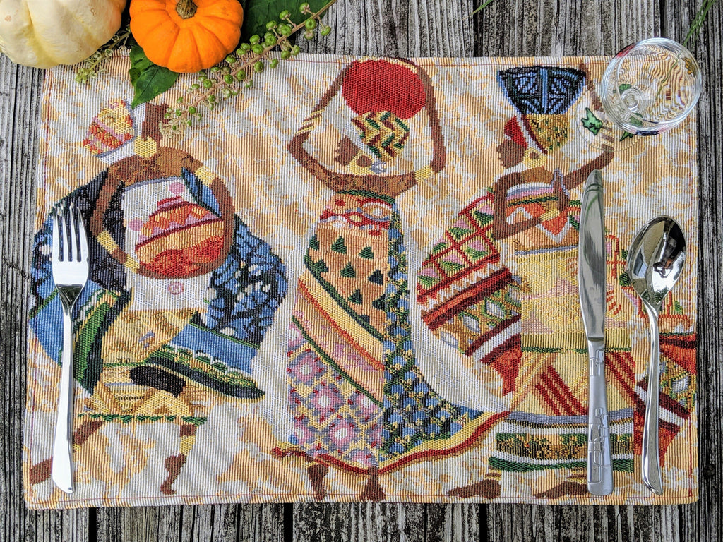 DaDa Bedding Set of 4-Pieces Dancing Women African Kwanzaa Tapestry Dining Table Placemats 13” x 19” (18117)-4