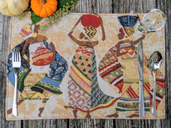 DaDa Bedding Set of 4-Pieces Dancing Women African Kwanzaa Tapestry Dining Table Placemats 13” x 19” (18117)-4