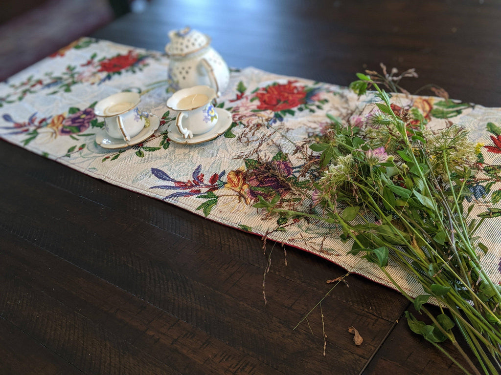 DaDa Bedding Floral Roses Tropical Paradise Birds Woven Tapestry Dining Table Runner (18116)-3