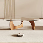 42.5 Inch Triangular Glass Coffee Table Natural Wood-4