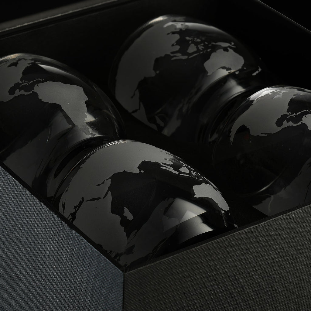 Etched World Globe Glasses 10 oz -Set of 4