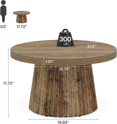 Solid Walnut Round Coffee Table 31.5 Inches Drum Base-1