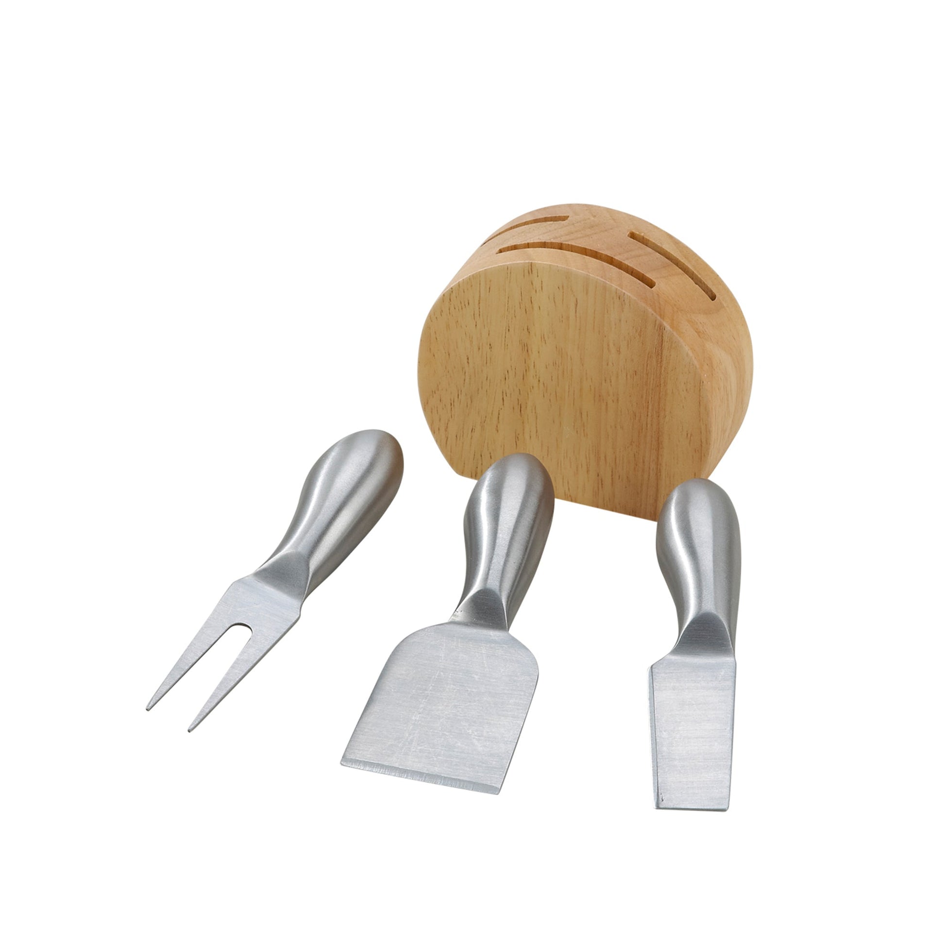 Wood Block with 3 Stainless Steel Cheese Utensils-0