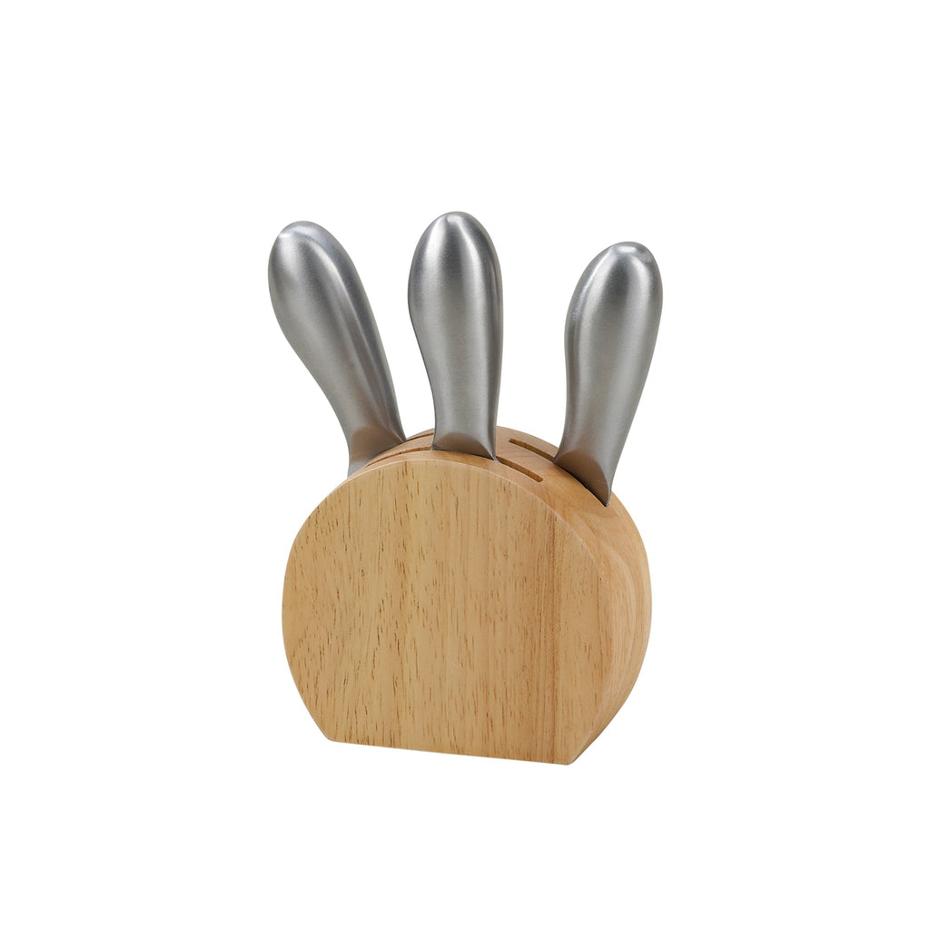 Wood Block with 3 Stainless Steel Cheese Utensils-1
