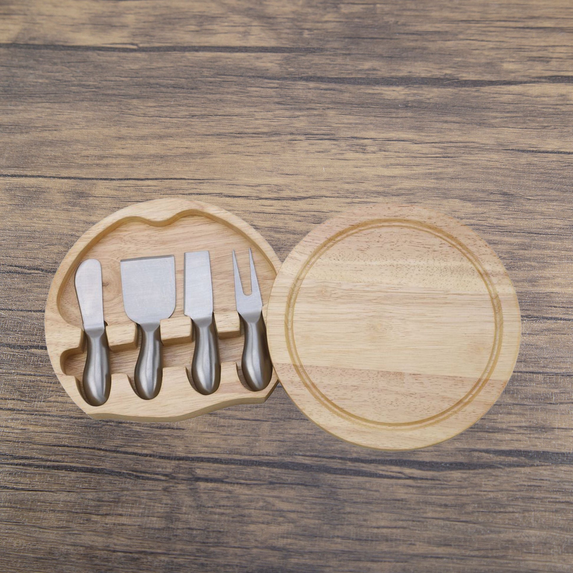 Round Swiveling Cheeseboard with 4 Stainless Steel Utensils-2