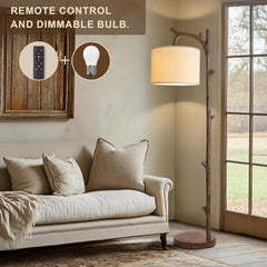 Brown Farmhouse Rustic Brushed Walnut Floor Lamp Remote-3