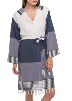 Turkish Cotton Hooded Bathrobe – Lightweight Multi-Color Robe (Shipping fees may apply)