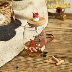 Christmas Gnome Wine & Water Glasses With Dwarf Wood Cover - Set of 2-17.5oz-3