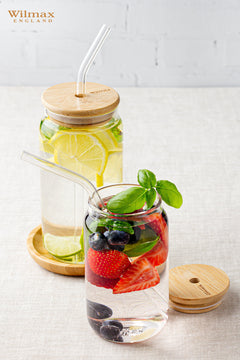 GLASS CAN WITH BAMBOO LID & STRAW 17 FL OZ | 500 ML