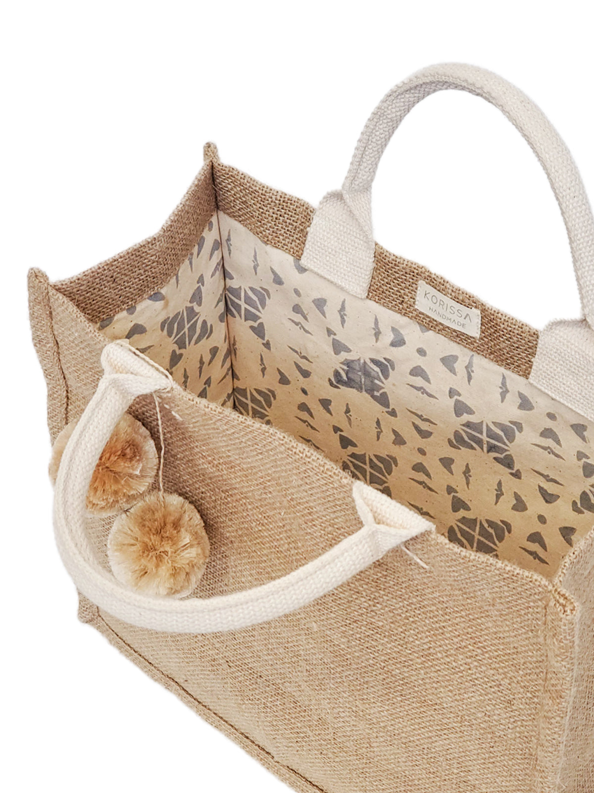 Jute Canvas Gift Bag With Pompom (S)-4