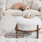 Beige Sherpa Ottoman Footstool With Premium Lumber-3