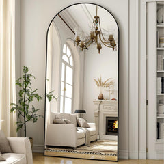 Arched Full Length Mirror 71x26 Inch Floor Standing Black Aluminum Frame-1