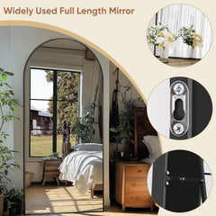 Black 76x34 Inch Arched Full Length Floor Mirror with Aluminum Frame-4