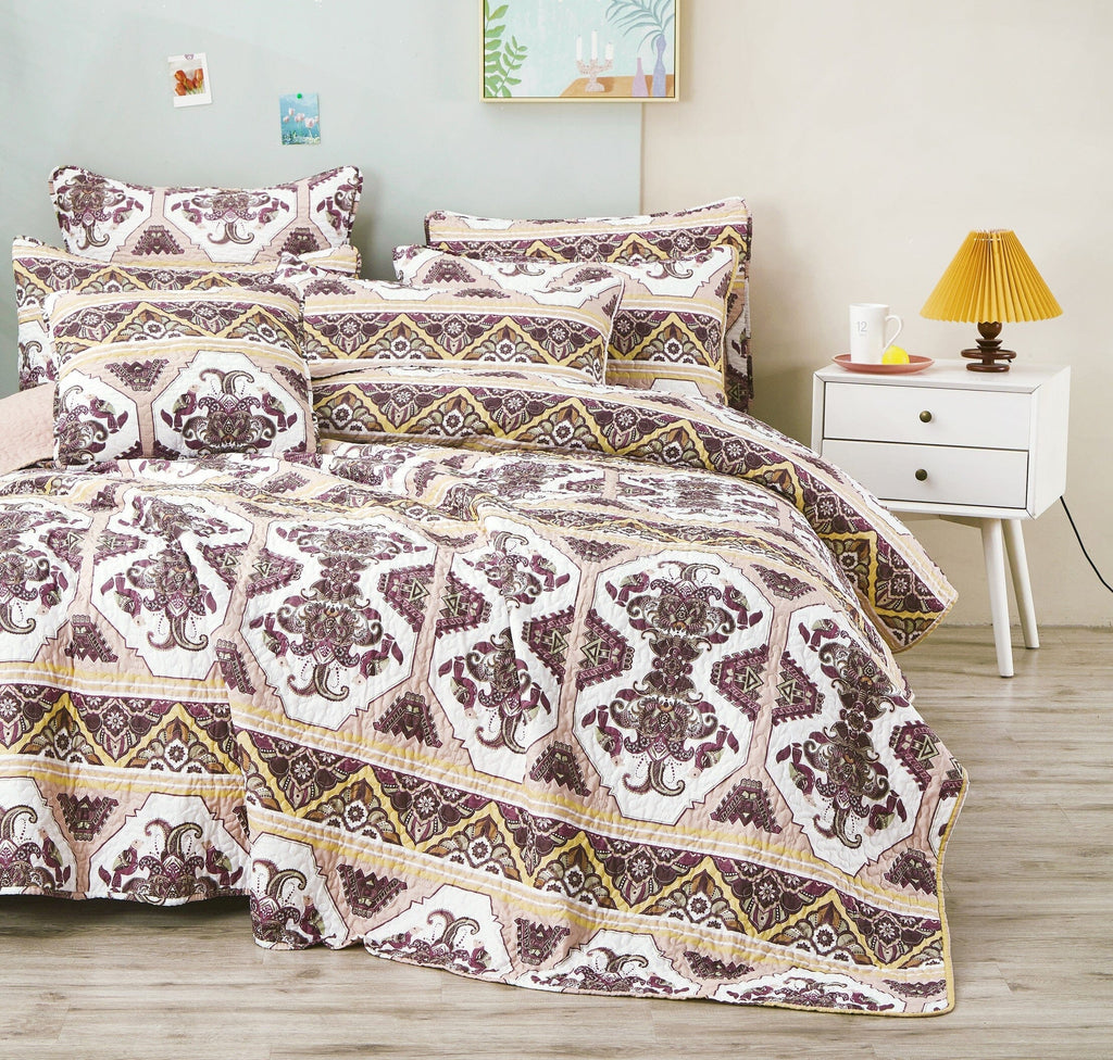DaDa Bedding Majestic Oriental Kilim Bedspread - Royal Persian Traditional Design Intricate Ornate Ornament Print Coverlet w/ Shams-4