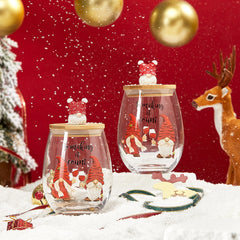 Christmas Gnome Wine & Water Glasses With Dwarf Wood Cover - Set of 2-17.5oz-2