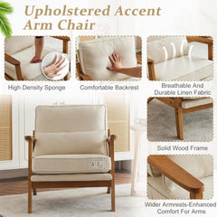 Beige Linen Upholstered Armchair SetOf2 Mid Century-4