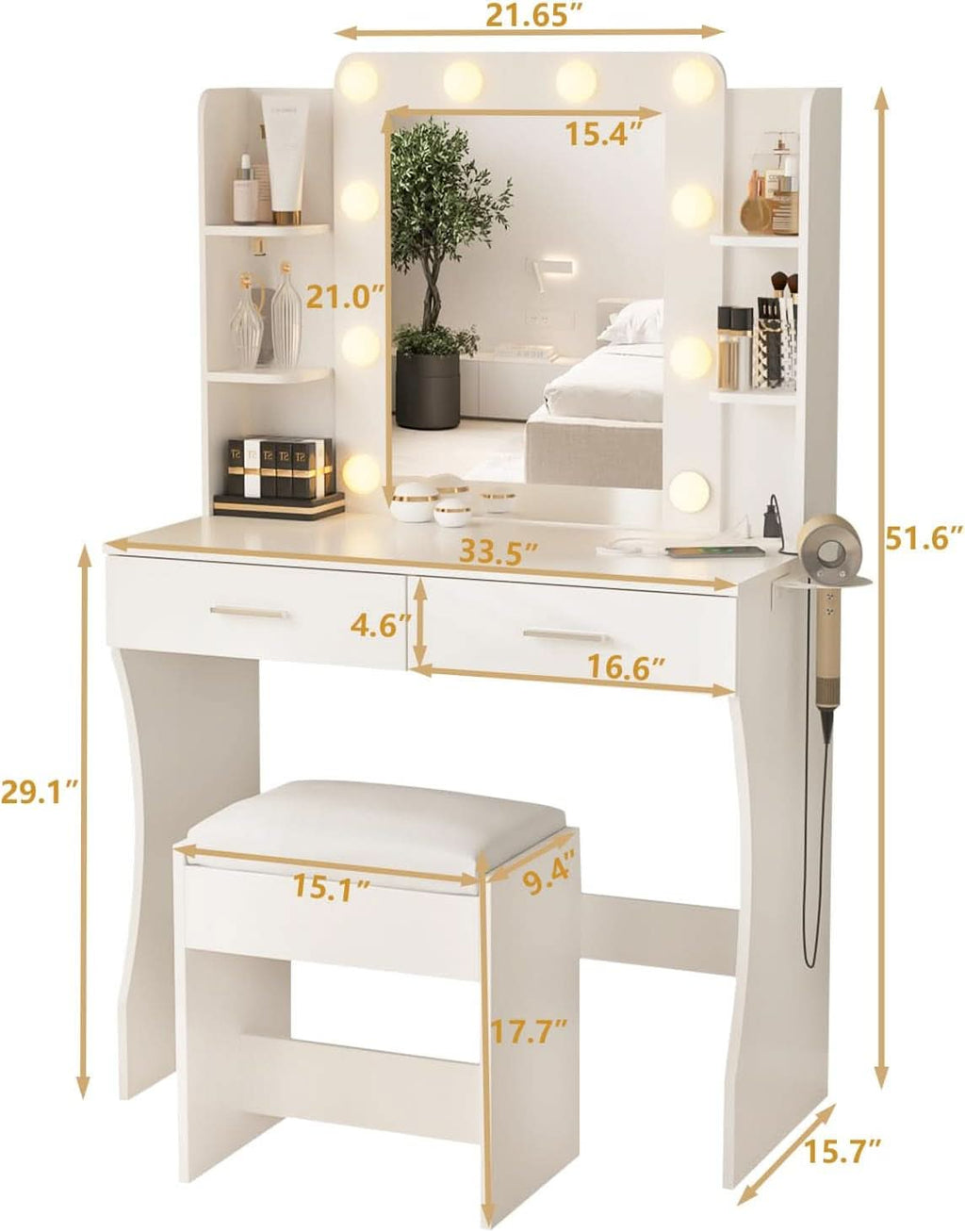 Vanity Desk White Ceramic Finishes LED Illumination-4