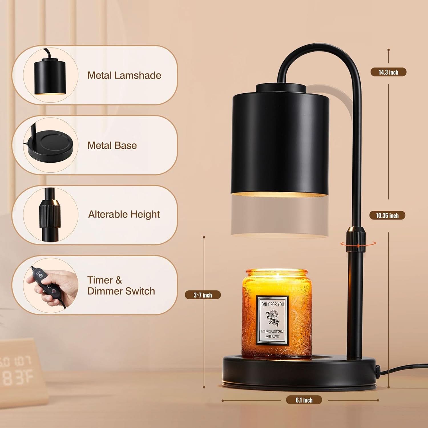 Candle Warmer Lamp With Programmable Dimmer Matte Black
