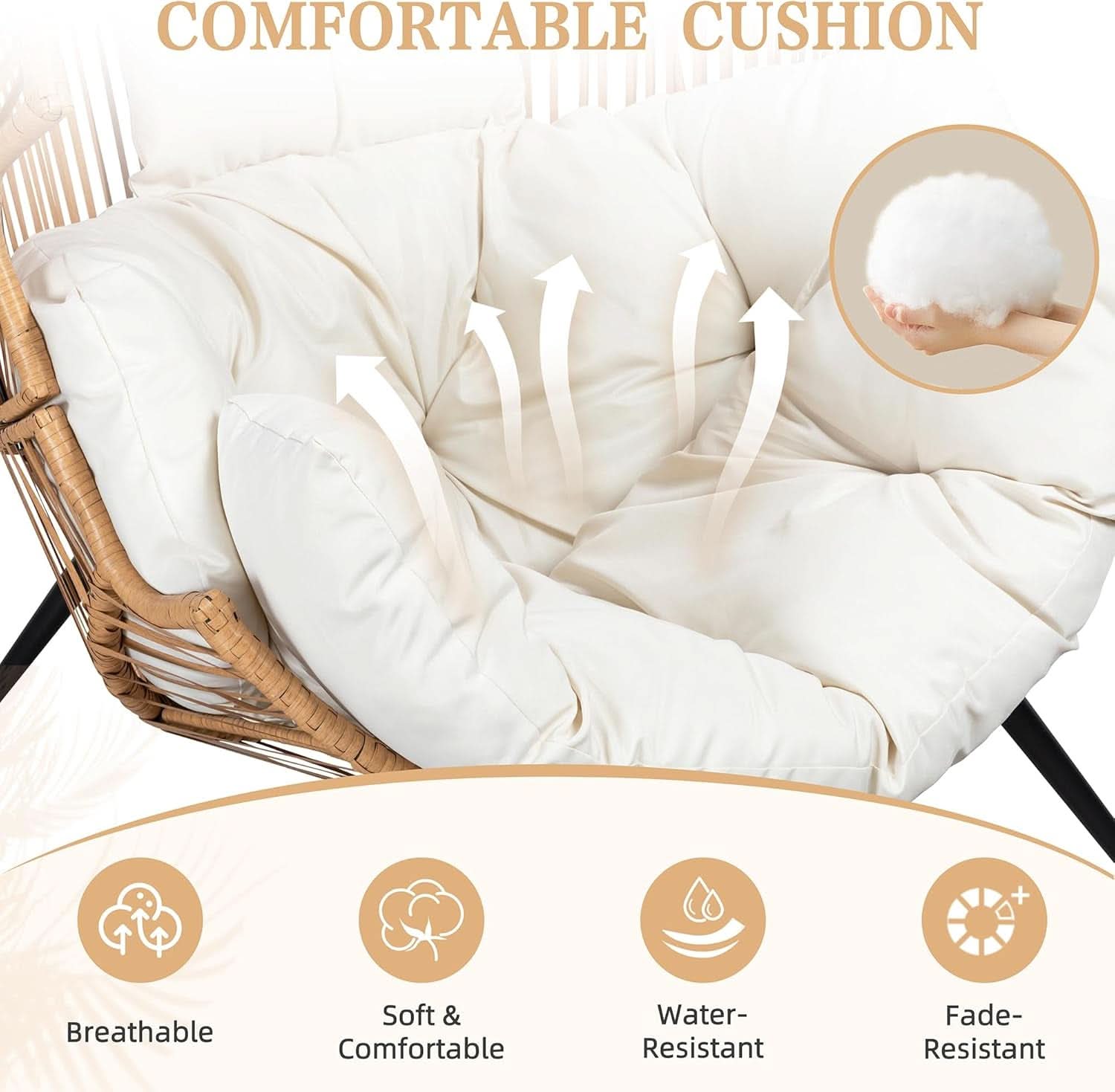 Cozy Outdoor Wicker Egg Chair with Soft Cushion-2