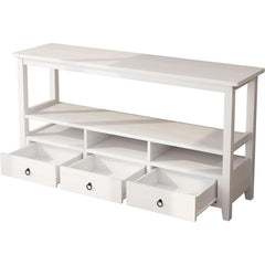 Vintage White Console Table With Storage Drawers And Shelves-1