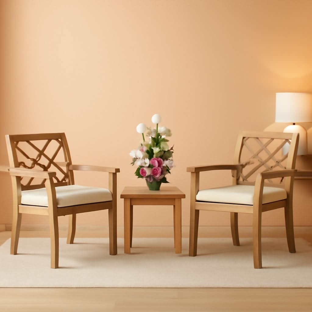 3 Piece Outdoor Patio Furniture Set Acacia Wood Cushioned Chairs And Coffee Table-0