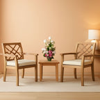 3 Piece Outdoor Patio Furniture Set Acacia Wood Cushioned Chairs And Coffee Table-0