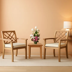 3 Piece Outdoor Patio Furniture Set Acacia Wood Cushioned Chairs And Coffee Table-0