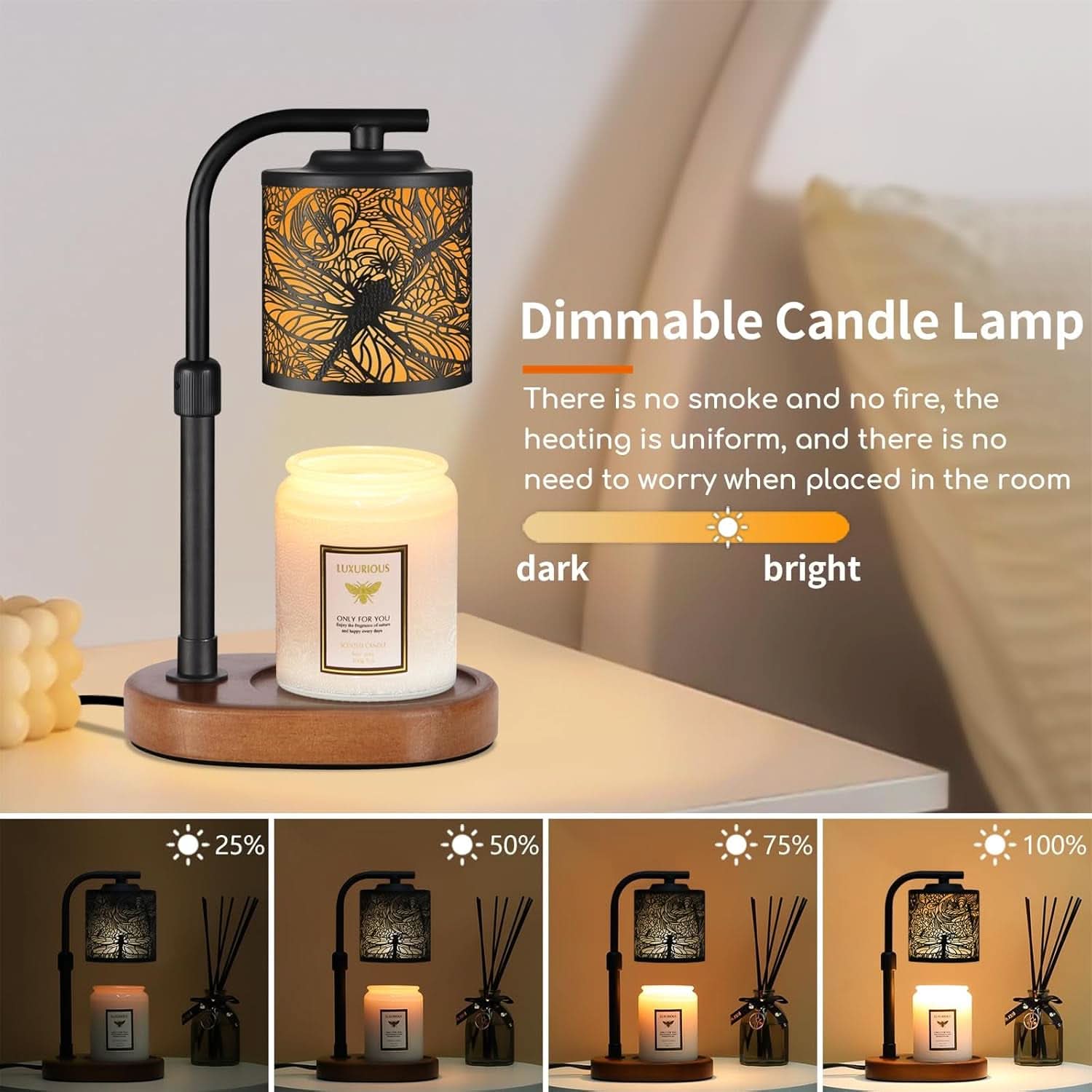 Dragonfly Copper Candle Warmer Lampshade With Timer