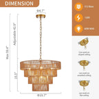 Gold Rattan Chandelier Nineteen Point Seven Inch Boho Chic-2