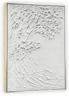 White Textured Ocean Waves Hand painted 45x30 Framed-1
