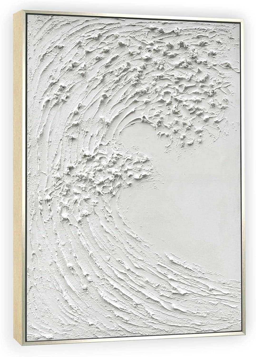 White Textured Ocean Waves Hand painted 45x30 Framed-1
