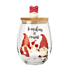 Christmas Gnome Wine & Water Glasses With Dwarf Wood Cover - Set of 2-17.5oz-4