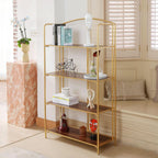 No Assembly Foldable Bookshelf 4 Tier Gold Bookcase-2