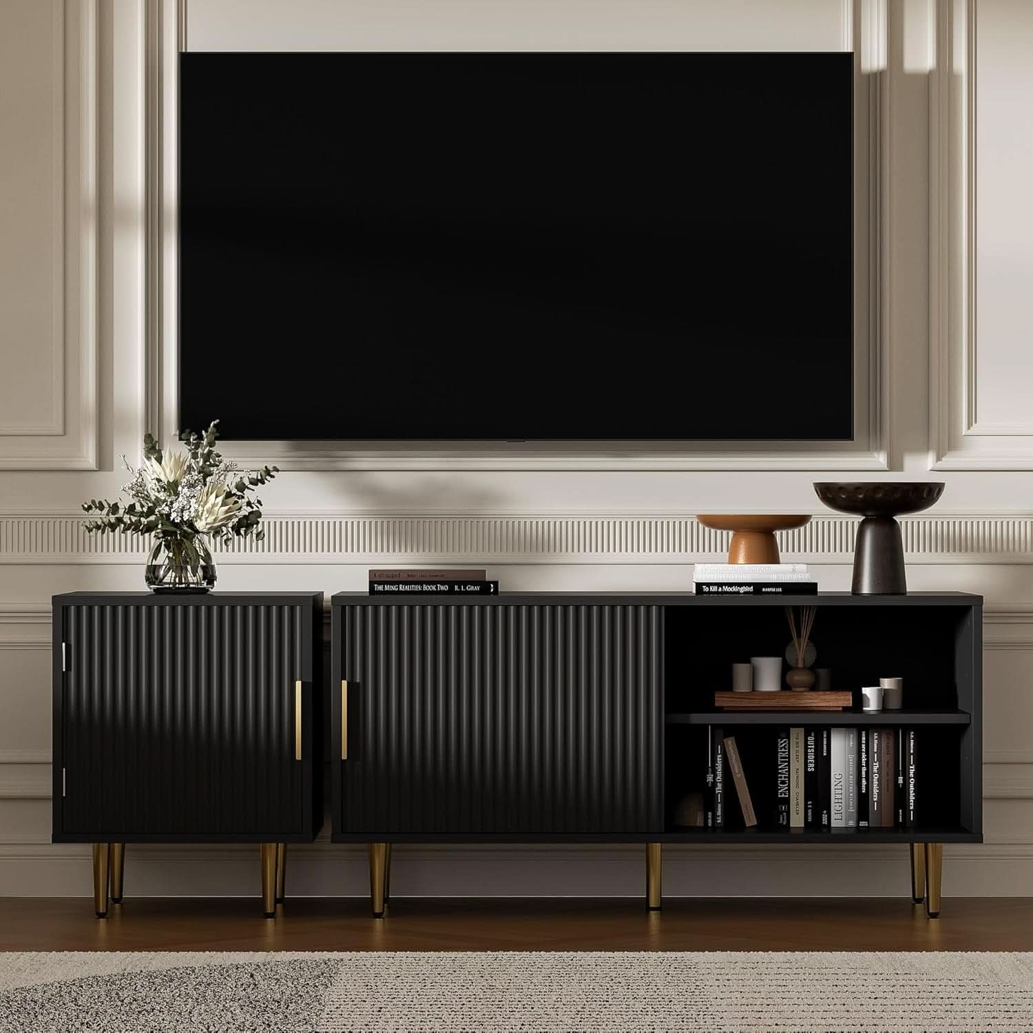 Black 65 Inch Television Stand Entertainment Center-2