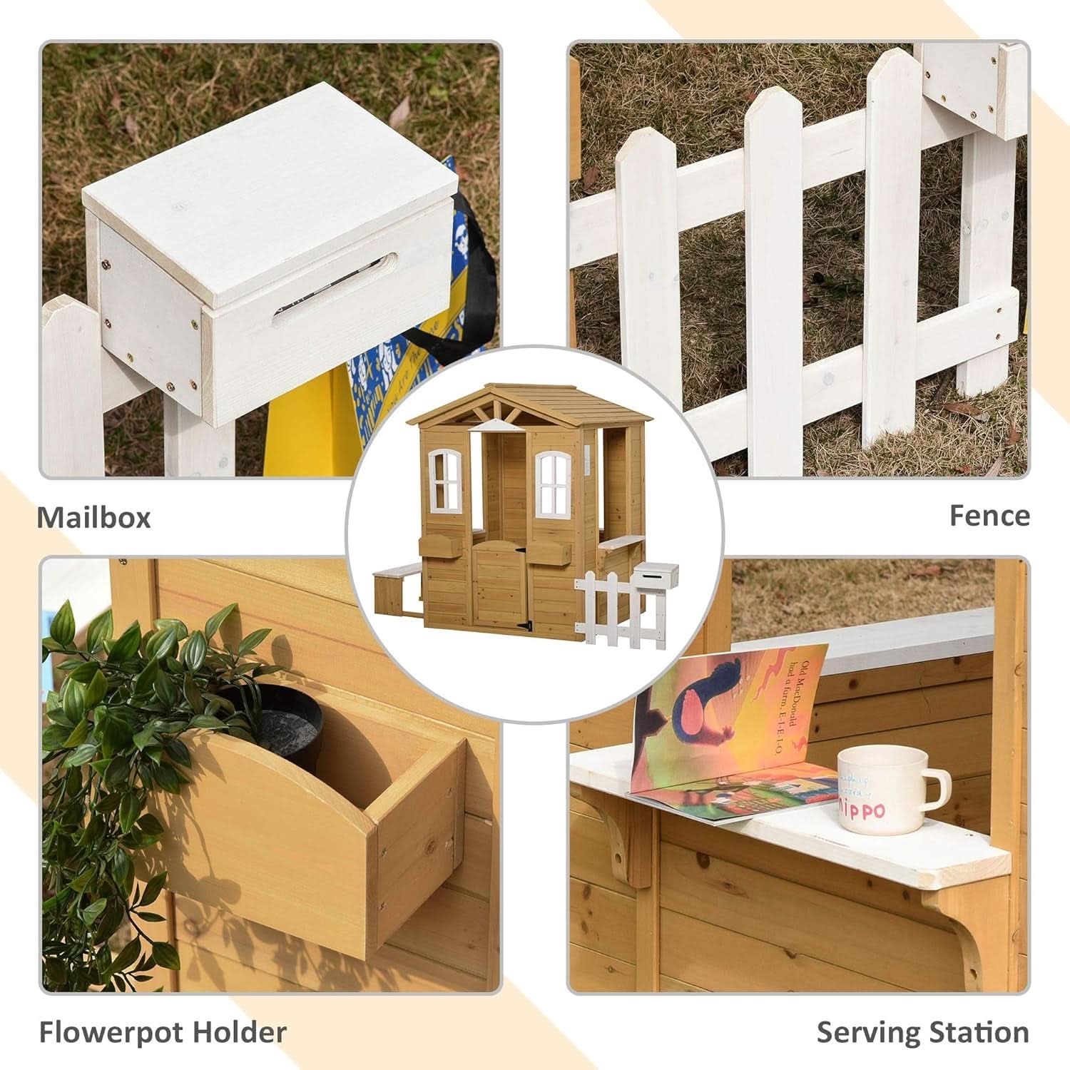 Kids Outdoor Wood Playhouse With Working Door And Windows-2