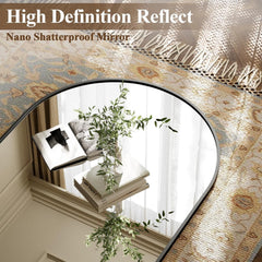 Arched Full Length Mirror 71x26 Inch Floor Standing Black Aluminum Frame-2