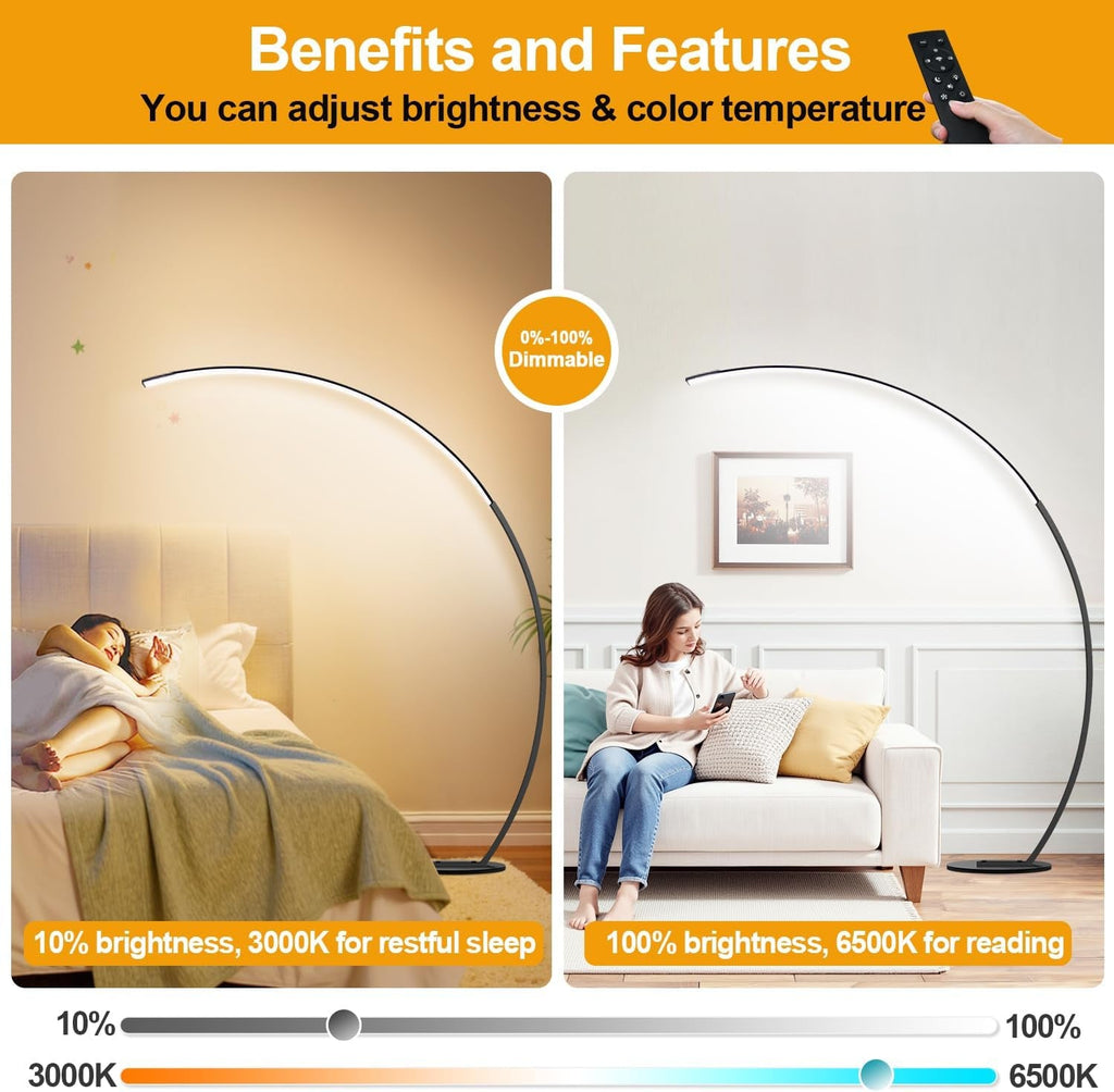 Dimmable LED Ultra Architectural Arc Floor Lamp Remote-4