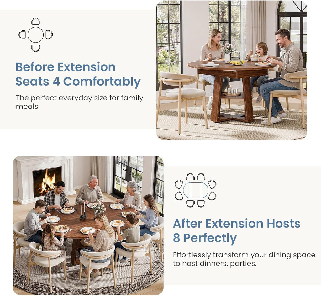 Chestnut Expandable Round Dining Table With Storage-4