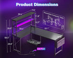 L Shaped Gaming Desk With LED Lights And Power Outlets-2