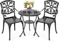 Black Bistro Set Umbrella Hole Cast Aluminum Outdoor Patio-1