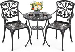 Black Bistro Set Umbrella Hole Cast Aluminum Outdoor Patio-1