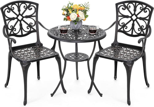 Black Bistro Set Umbrella Hole Cast Aluminum Outdoor Patio-1