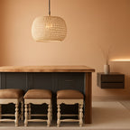 Rattan Farmhouse 5 Light Chandelier With Fabric Shade-0