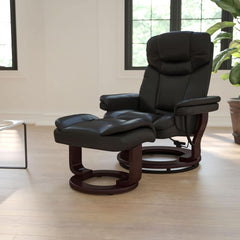 Leathersoft Upholstered Recliner With Ottoman Black-1