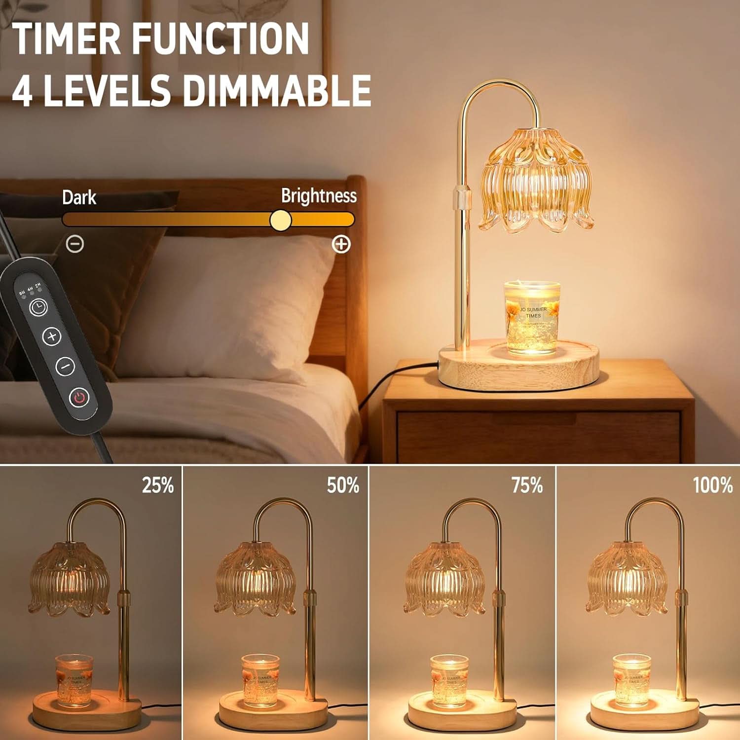 Flower Amber Decorative Candle Warmer Timer Tabletop