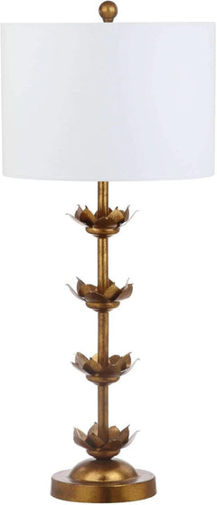 Antique Gold Leaf 32-Inch Table Lamps with White Drum Shade, Set of 2-2