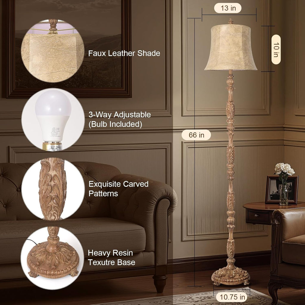 Sixty Six Inch Intricately Resin Carved Floor Lamp Brown Finish-3