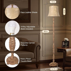 Sixty Six Inch Intricately Resin Carved Floor Lamp Brown Finish-3