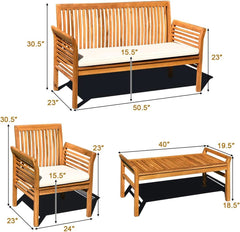Outdoor Acacia Wood 4 Piece Sofa Set With Water Resistant Cushions Coffee Table-4