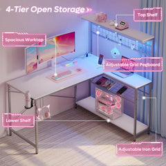 51 Inch L Shaped Gaming Desk With LED Lights And Outlets-4